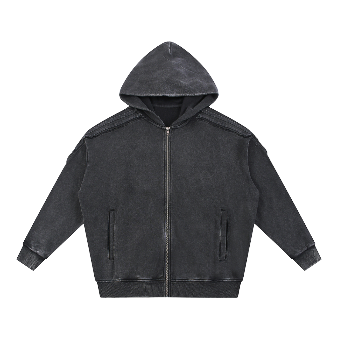 Snow Washed Tape Raw Edge Zip Hoodie
