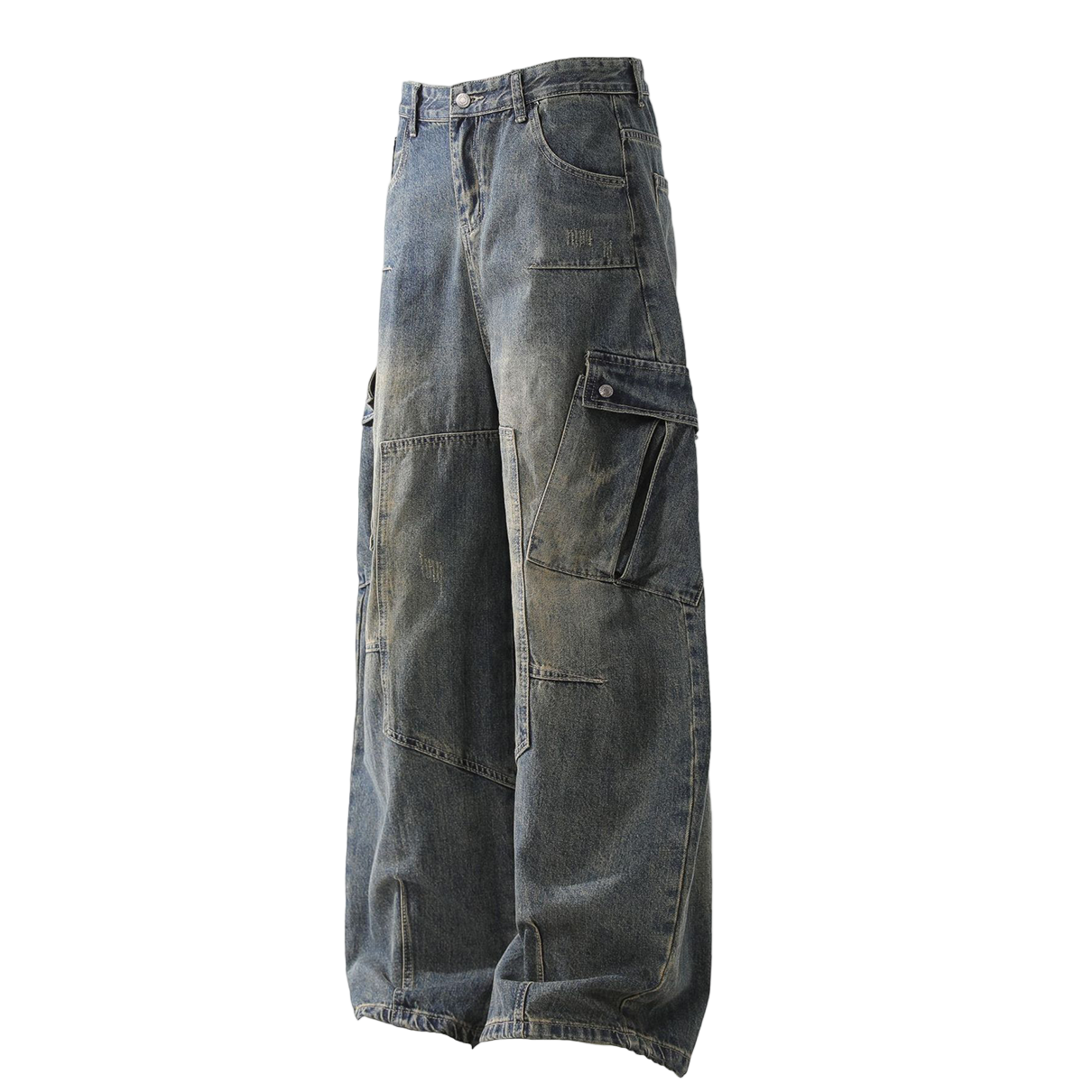 Heavyweight Multi-Pocket Washed Vintage Loose Jeans