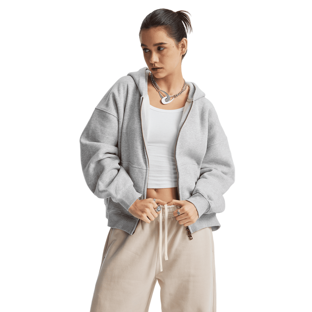 Boxy Cropped Fleece Zip-up Hoodie