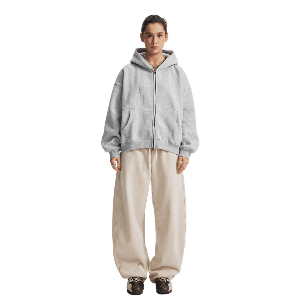 Boxy Cropped Fleece Zip-up Hoodie