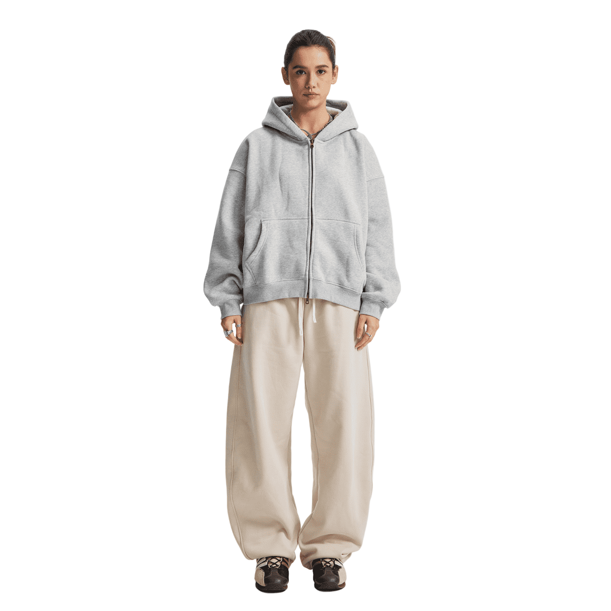 Boxy Cropped Fleece Zip-up Hoodie