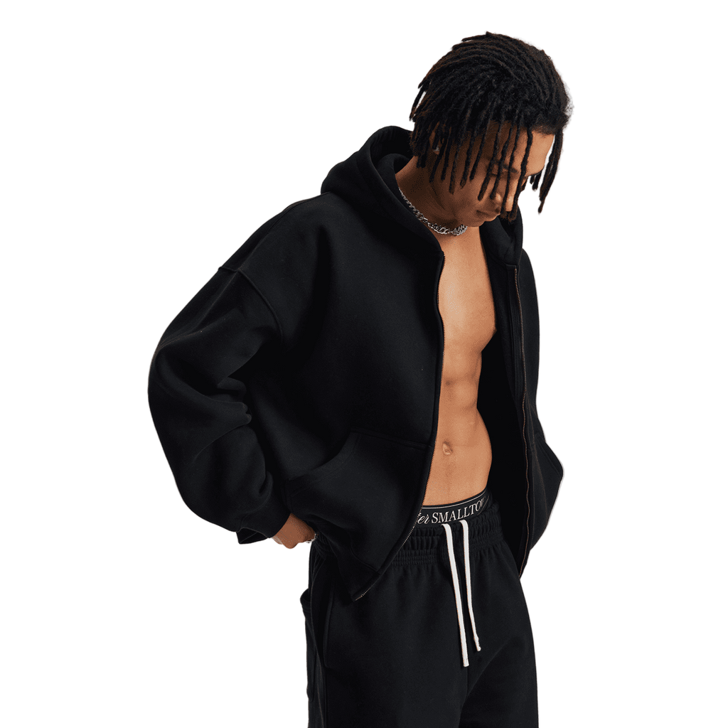 Boxy Cropped Fleece Zip-up Hoodie