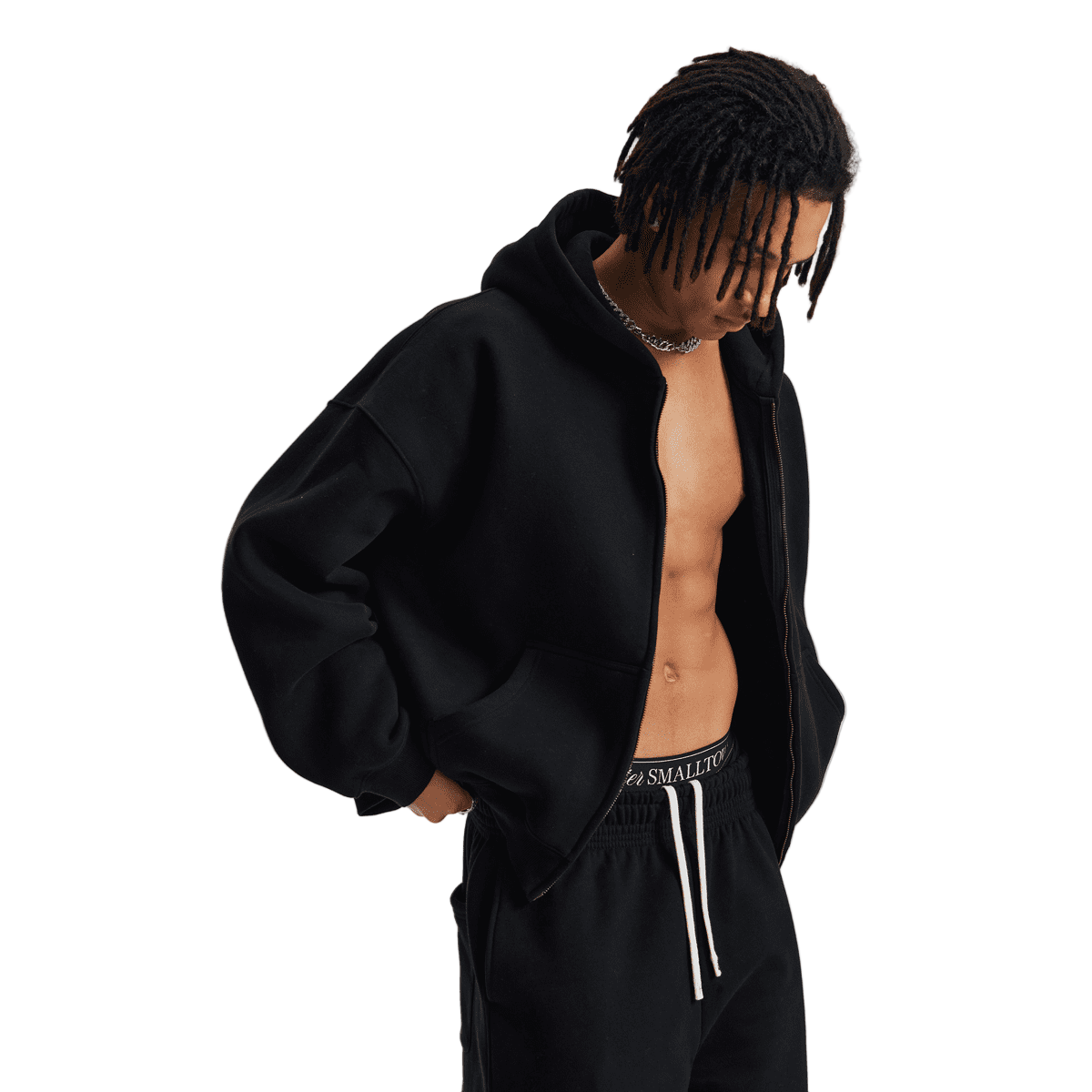 Boxy Cropped Fleece Zip-up Hoodie