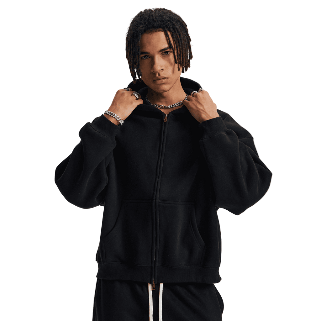 Boxy Cropped Fleece Zip-up Hoodie