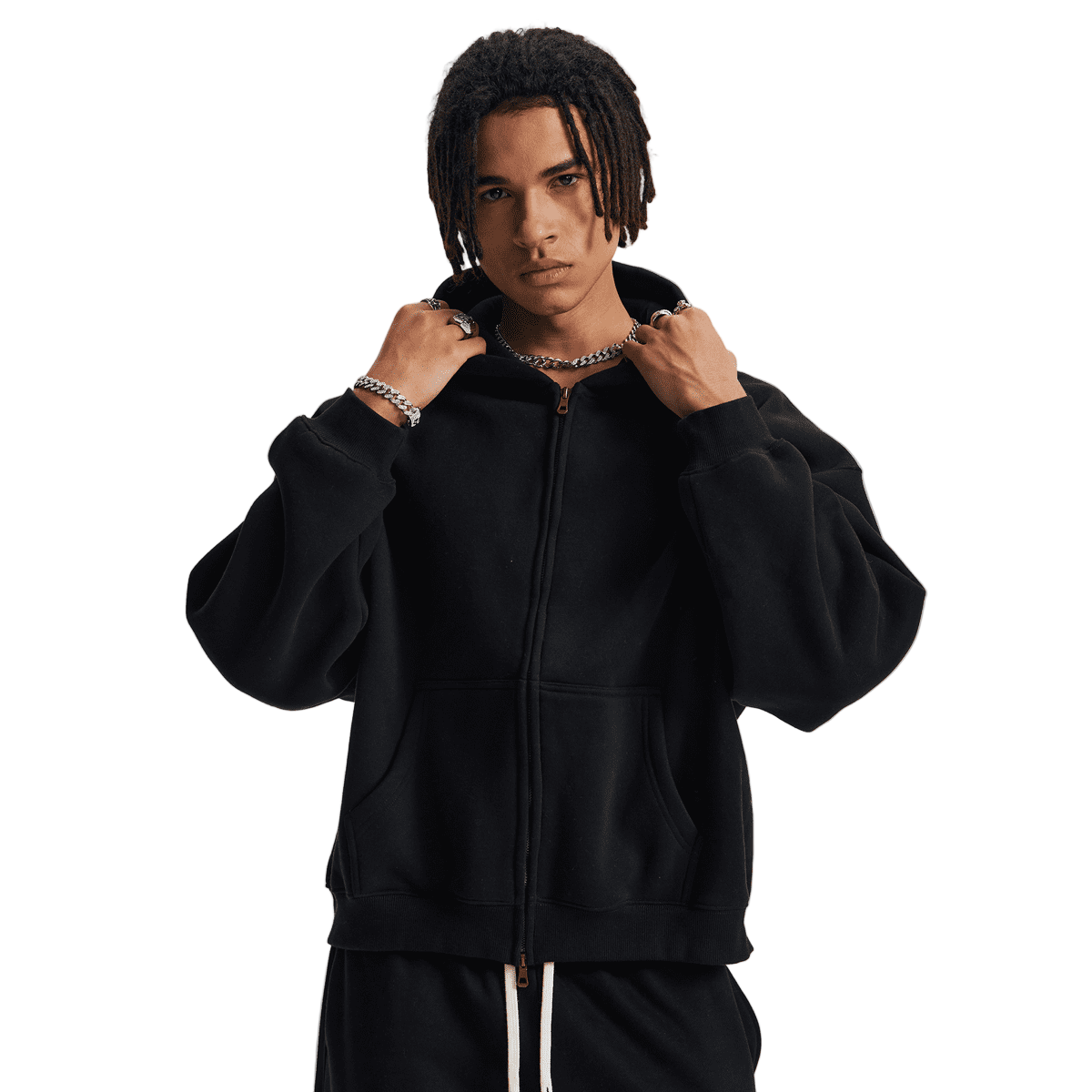 Boxy Cropped Fleece Zip-up Hoodie