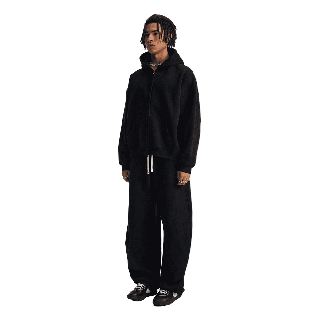 Boxy Cropped Fleece Zip-up Hoodie