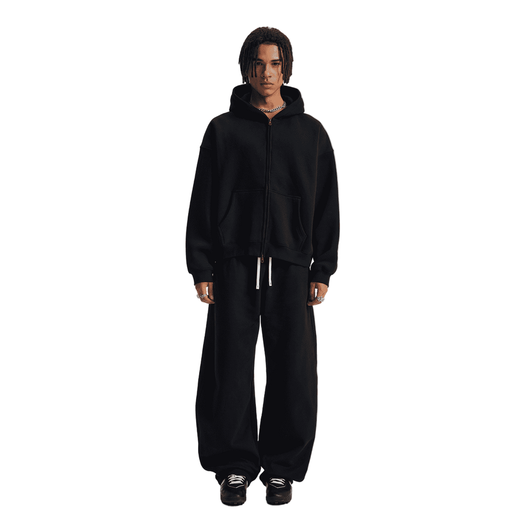 Boxy Cropped Fleece Zip-up Hoodie