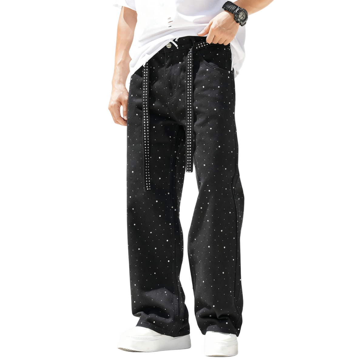 Rhinestone Star Loose Straight Jeans