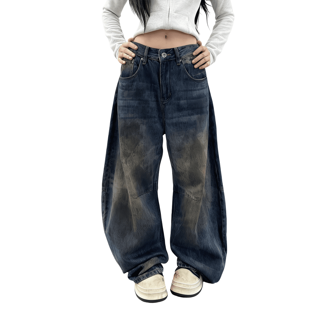 Unisex Patchwork Wide-leg Curved Blade Jeans