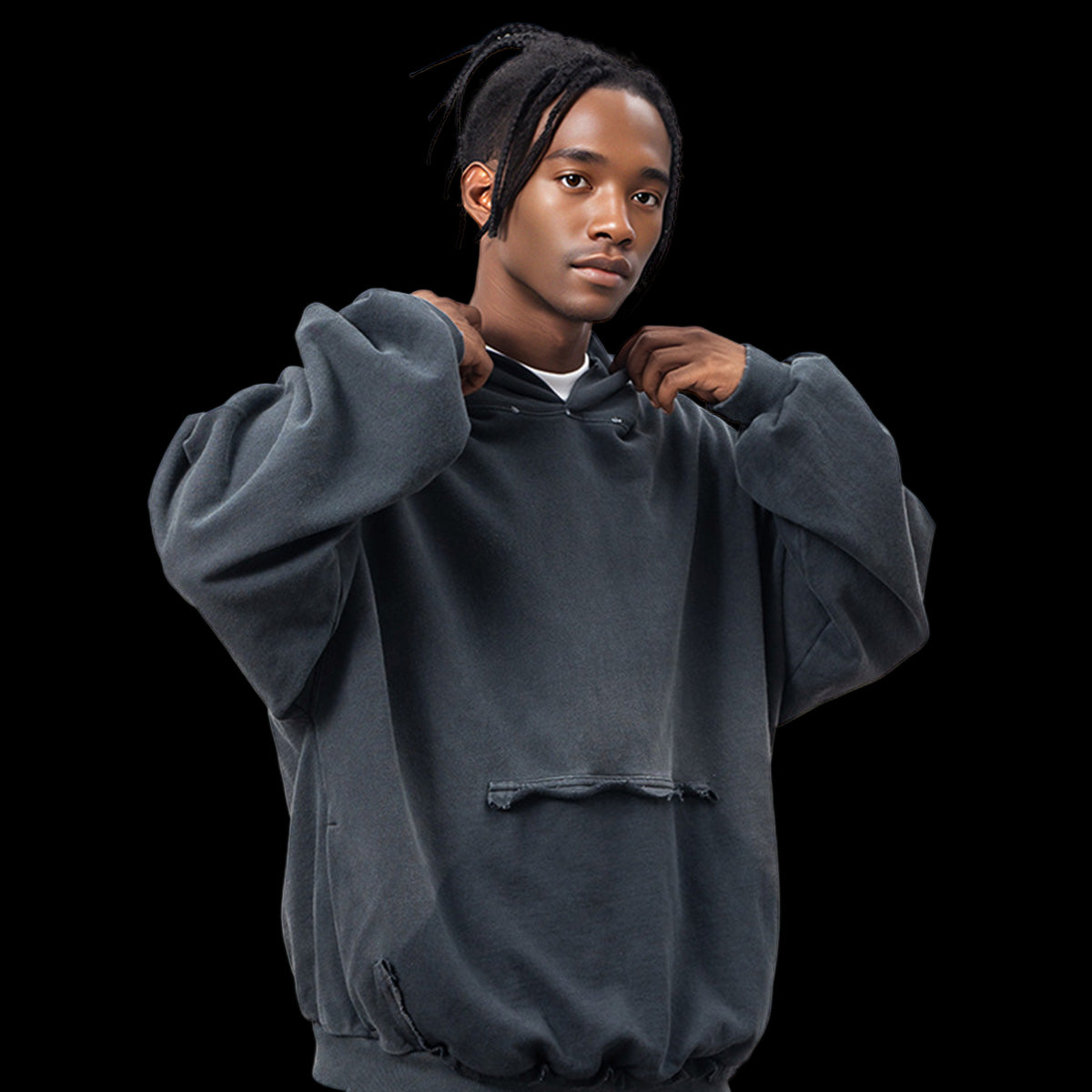 Reverse Pocket Design Distressed Hoodie
