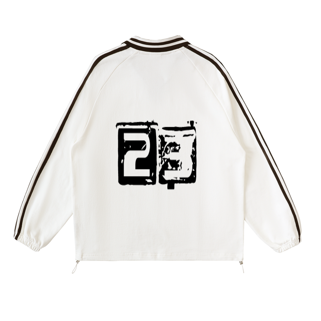 Contrast Striped Lapel Collar Sweatshirt