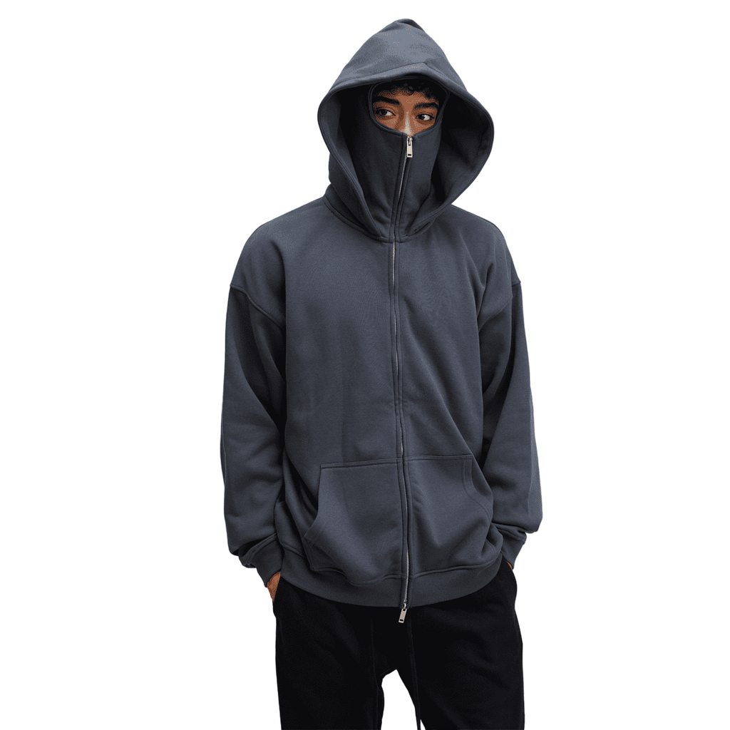 Windproof Sports Zip-up Hoodie with Built-in Face Mask