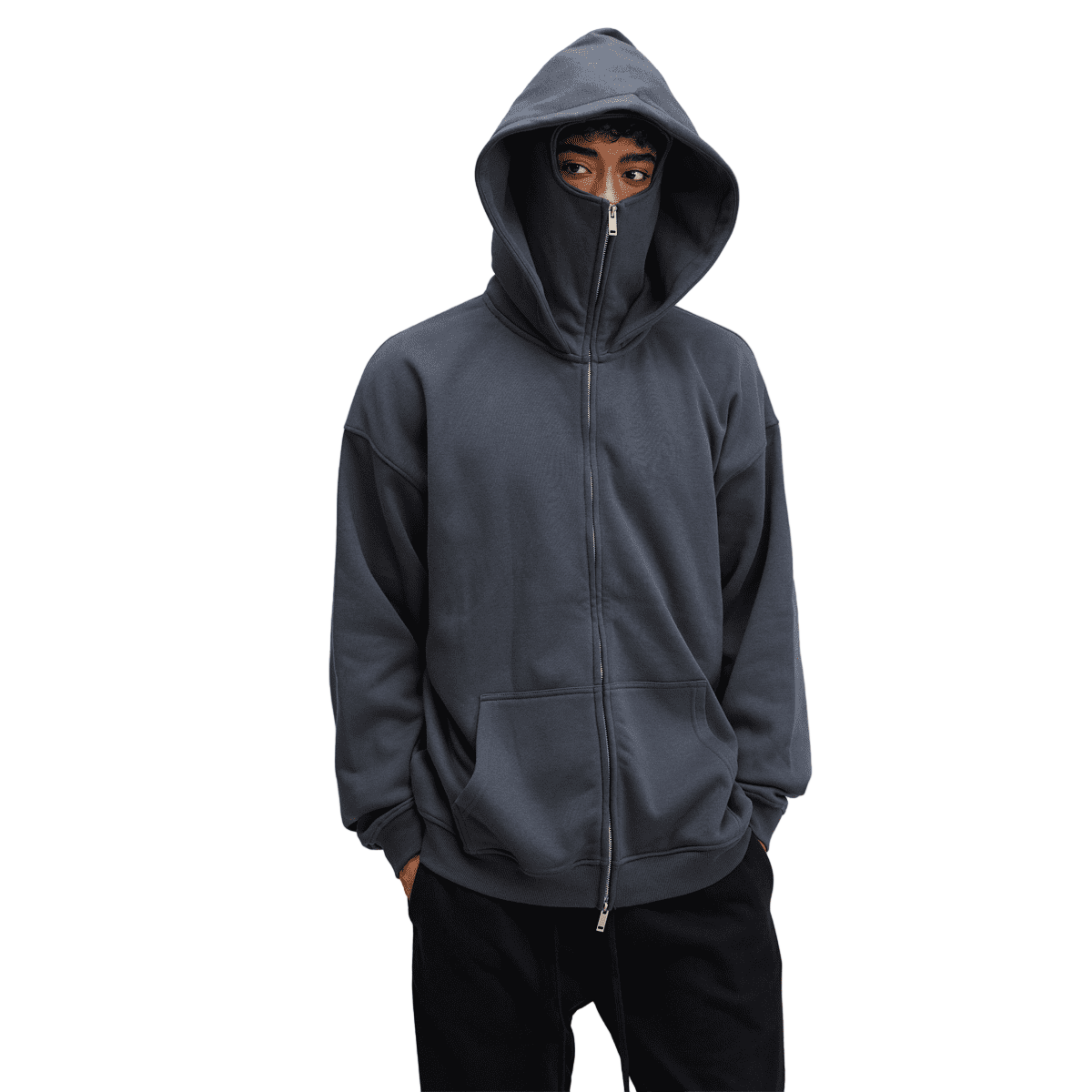 Windproof Sports Zip-up Hoodie with Built-in Face Mask