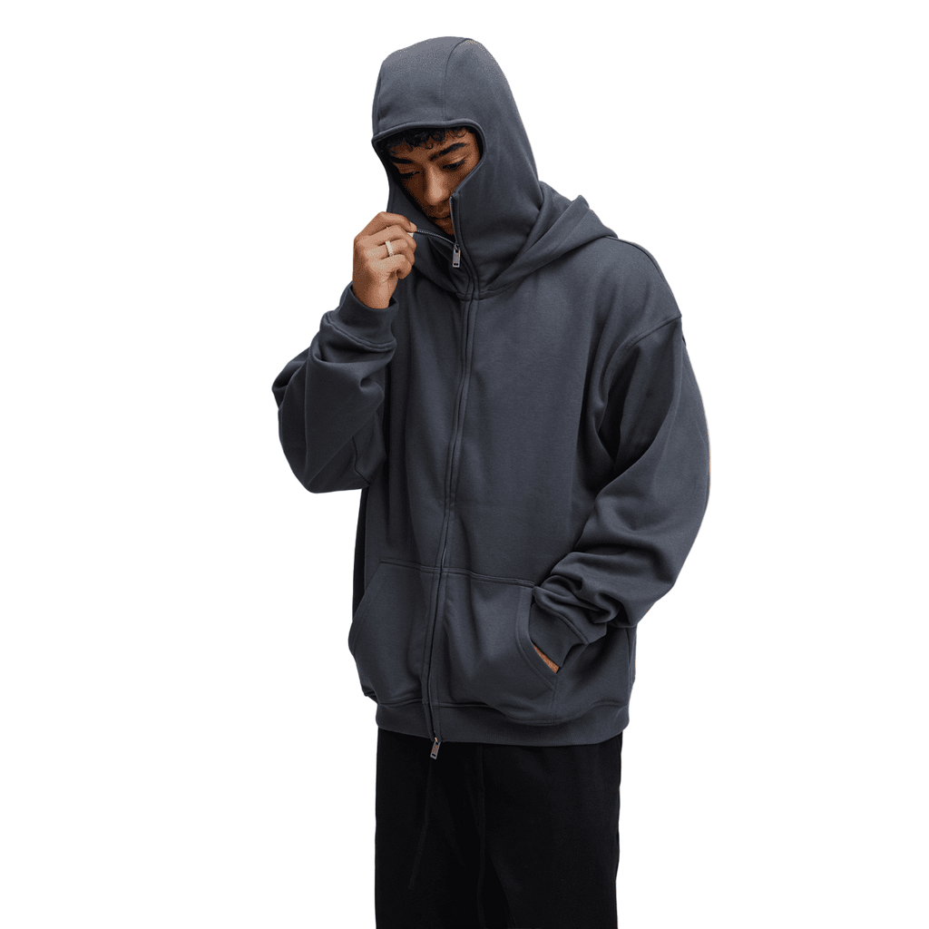 Windproof Sports Zip-up Hoodie with Built-in Face Mask