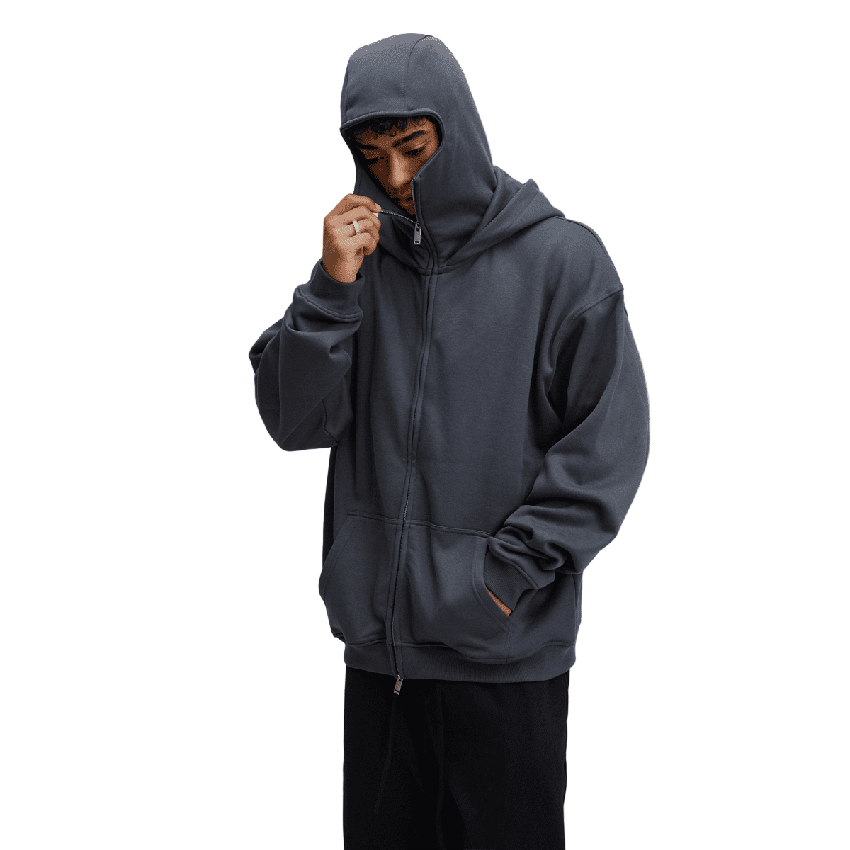 Windproof Sports Zip-up Hoodie with Built-in Face Mask