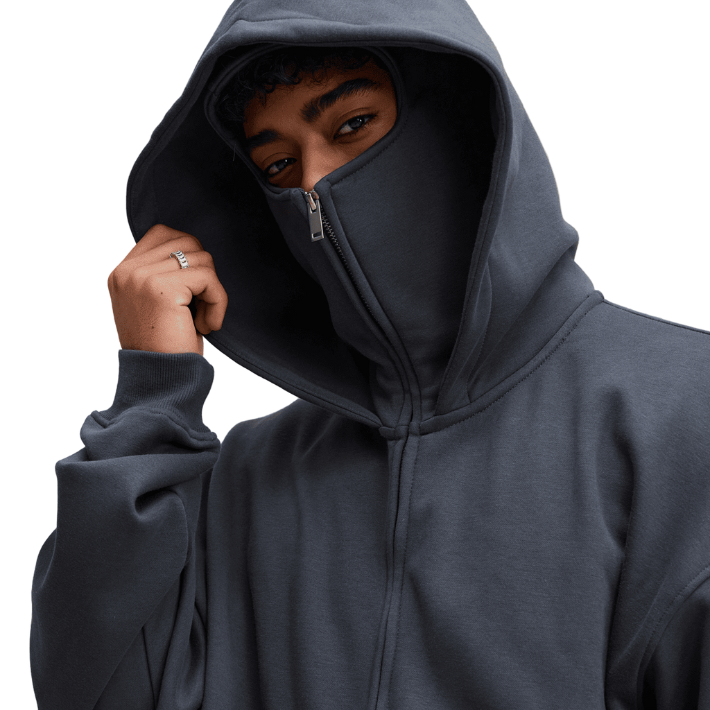 Windproof Sports Zip-up Hoodie with Built-in Face Mask