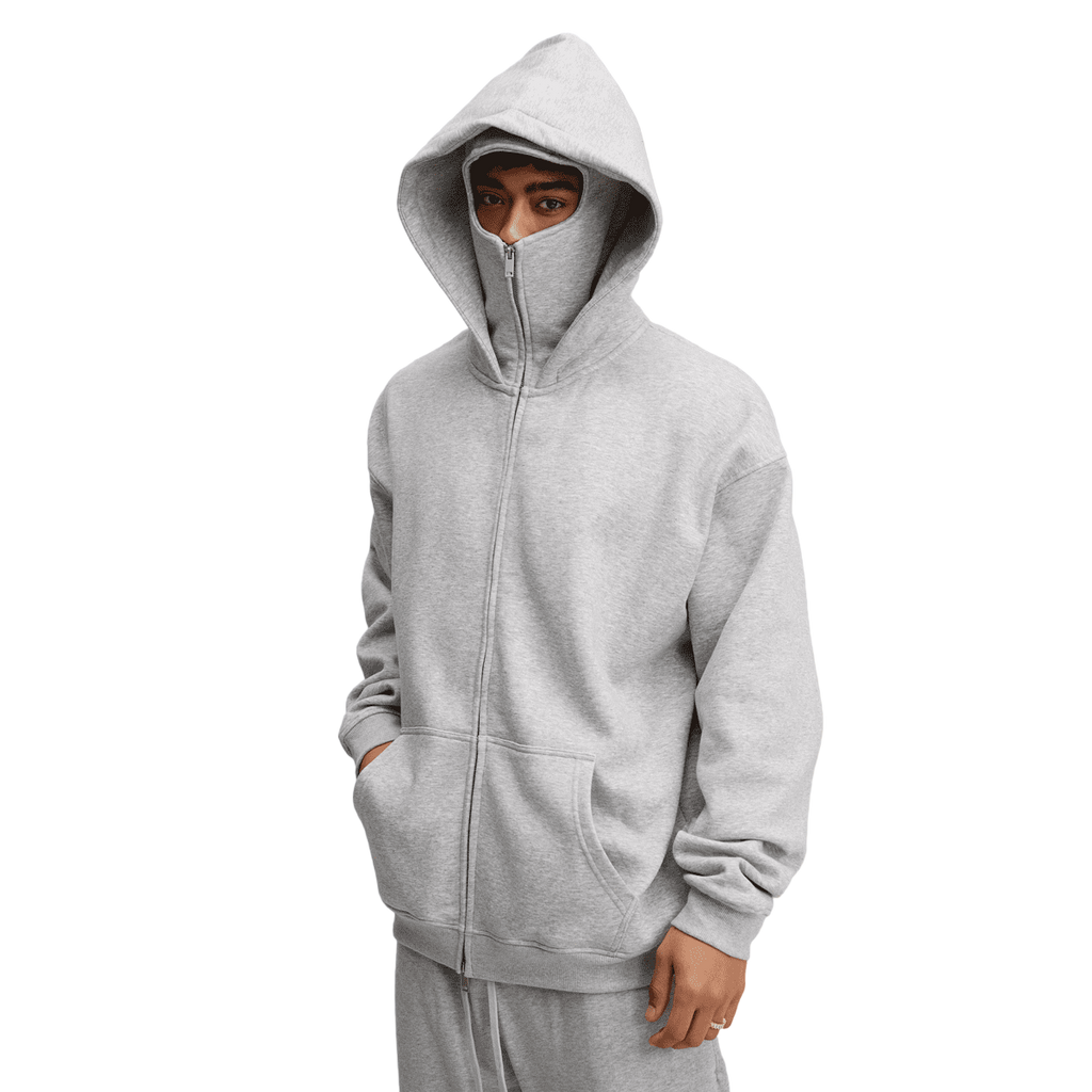 Windproof Sports Zip-up Hoodie with Built-in Face Mask