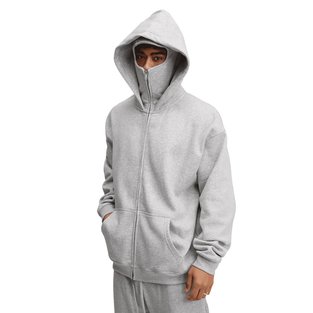 Windproof Sports Zip-up Hoodie with Built-in Face Mask