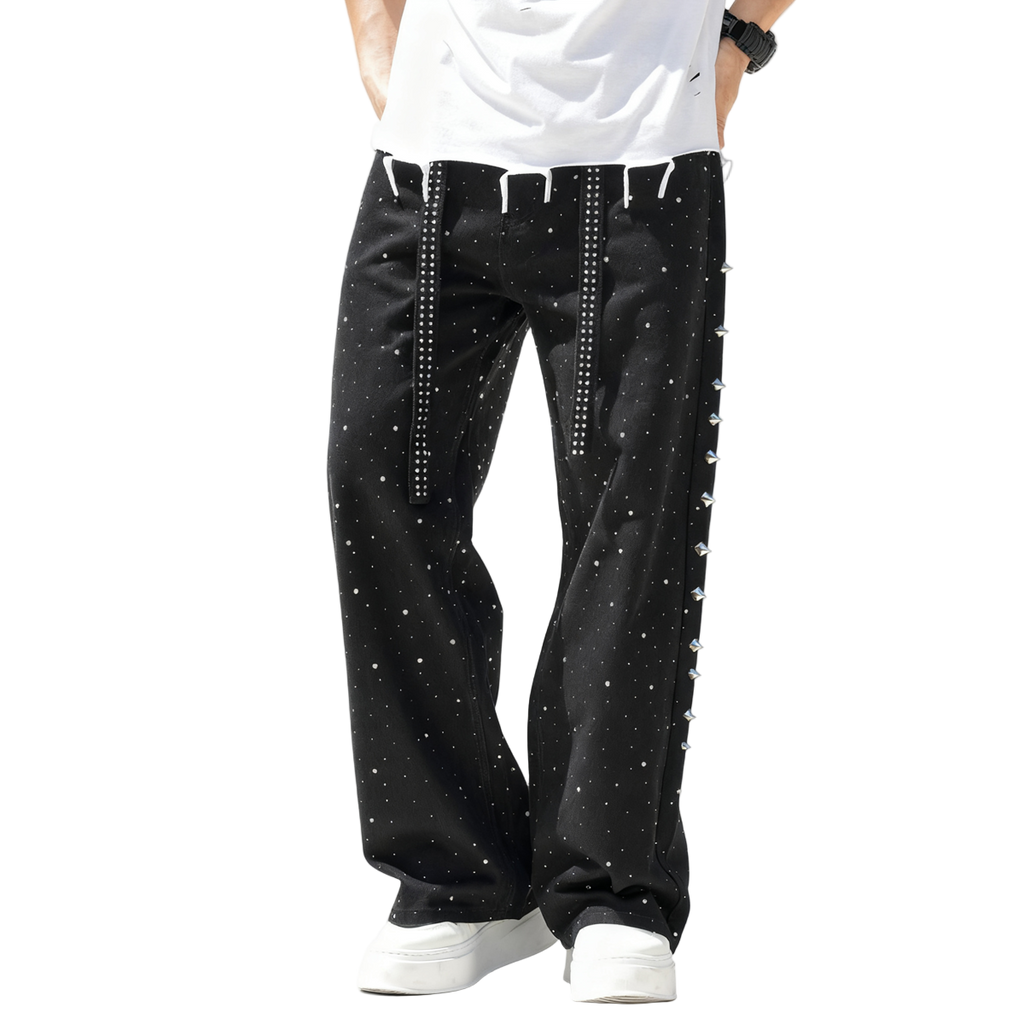 Rhinestone Star Loose Straight Jeans