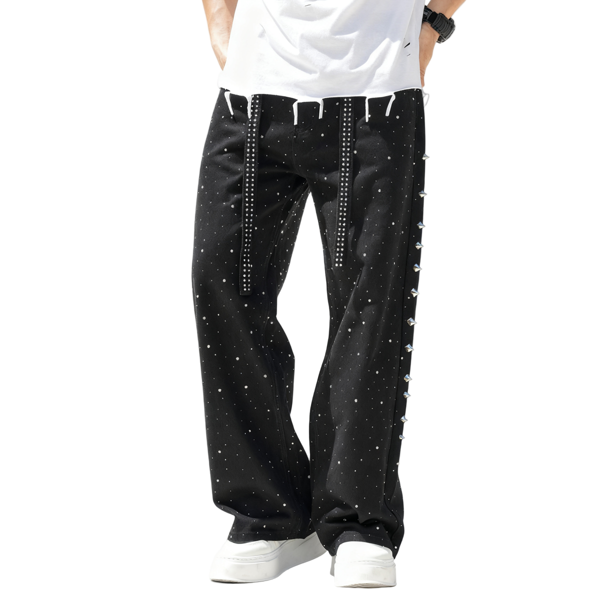 Rhinestone Star Loose Straight Jeans