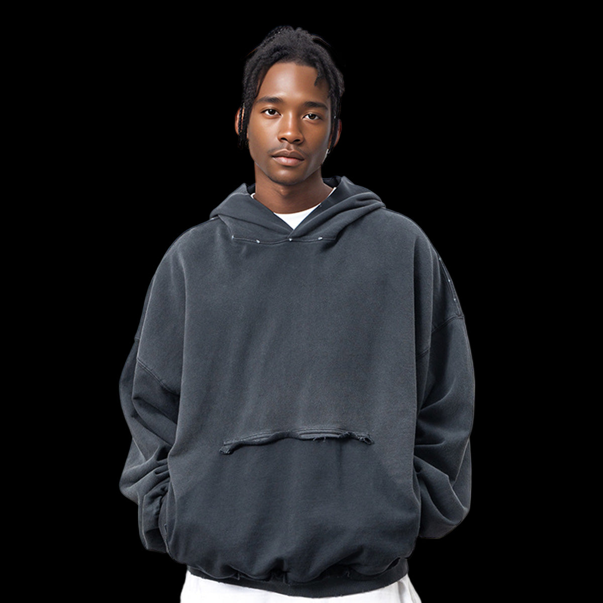 Reverse Pocket Design Distressed Hoodie