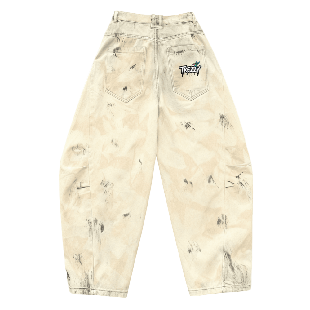 Elaborately Designed Wide-leg Curved Blade Jeans