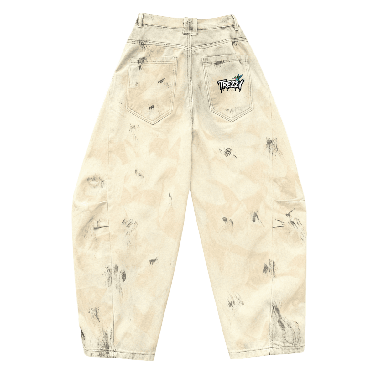 Elaborately Designed Wide-leg Curved Blade Jeans