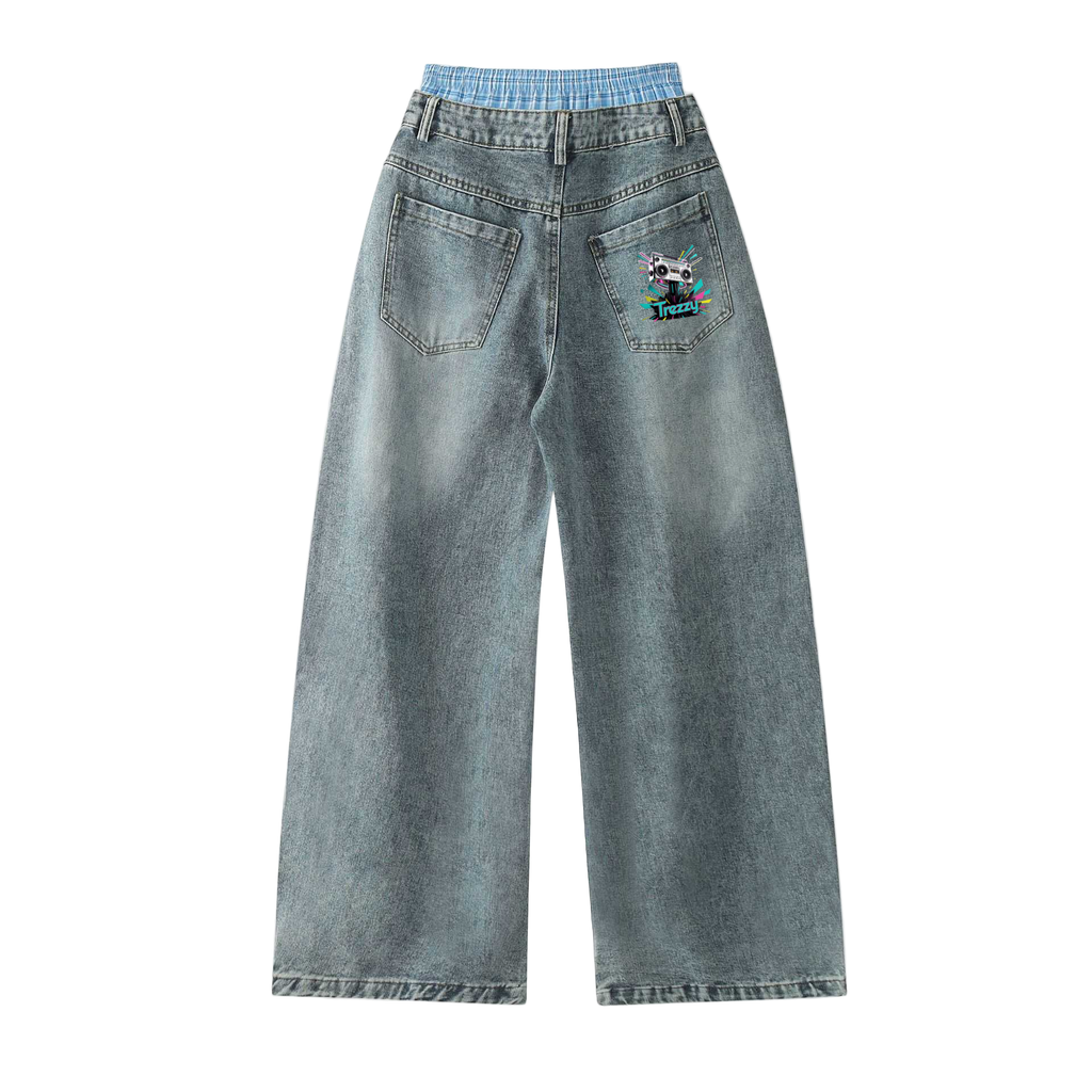 Double Waist Design Hip-hop Style Wide Leg Jeans