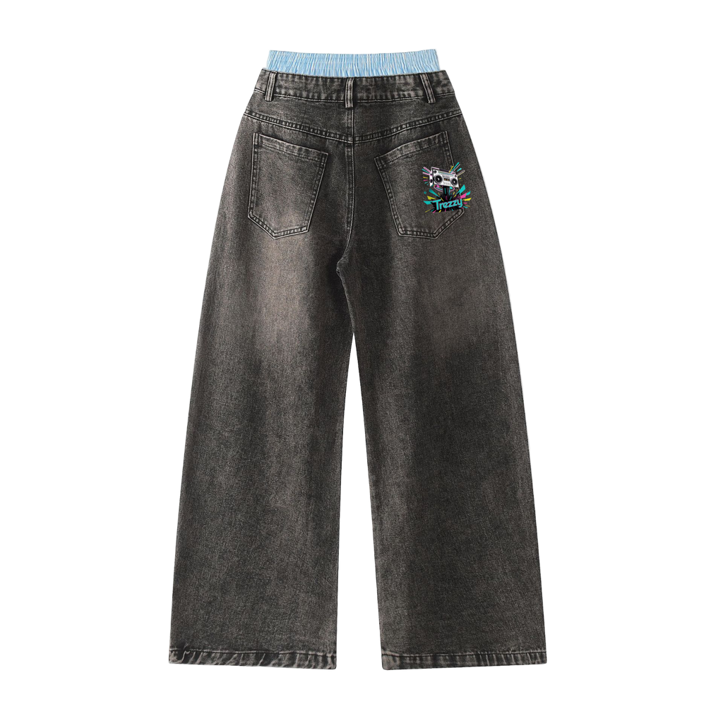 Double Waist Design Hip-hop Style Wide Leg Jeans