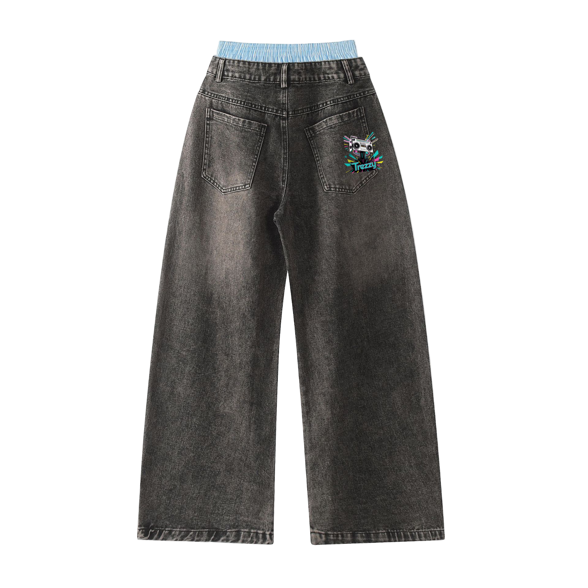 Double Waist Design Hip-hop Style Wide Leg Jeans