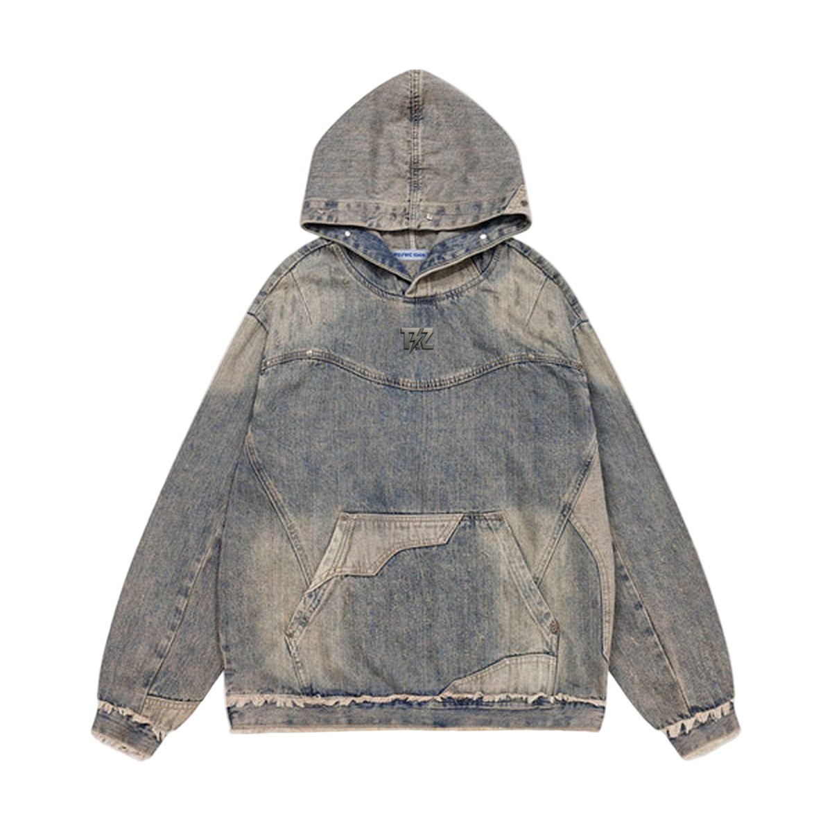 Washed Distressed Fuzzy Denim Hoodie