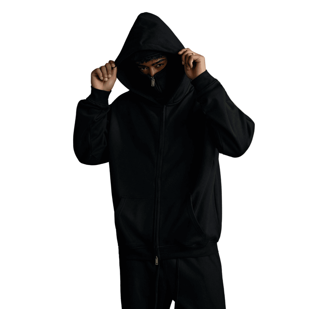 Windproof Sports Zip-up Hoodie with Built-in Face Mask