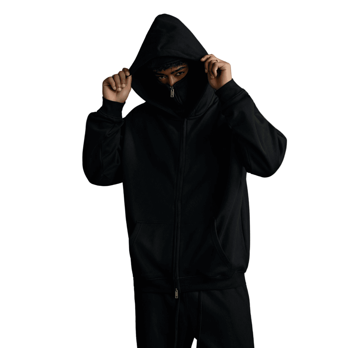 Windproof Sports Zip-up Hoodie with Built-in Face Mask