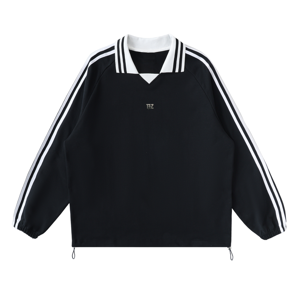 Contrast Striped Lapel Collar Sweatshirt