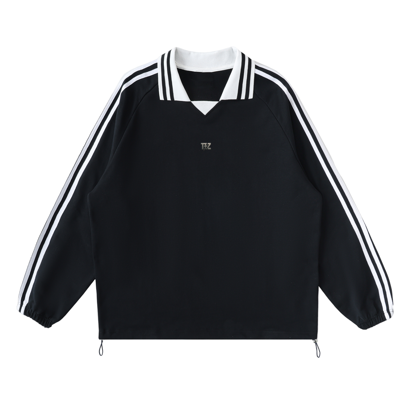 Contrast Striped Lapel Collar Sweatshirt
