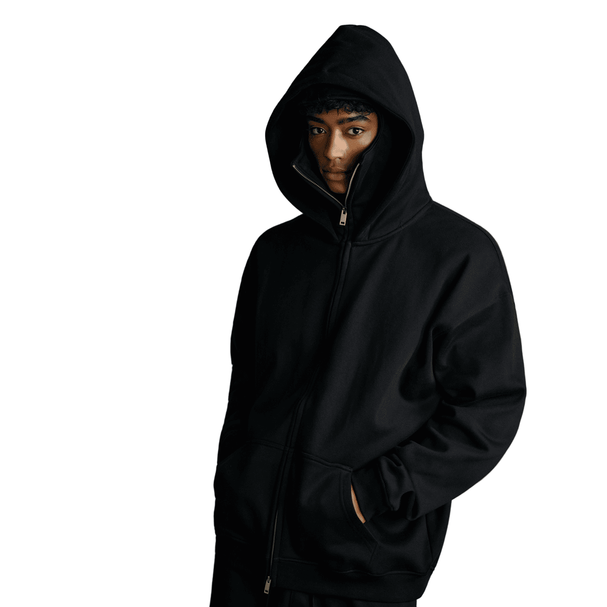 Windproof Sports Zip-up Hoodie with Built-in Face Mask