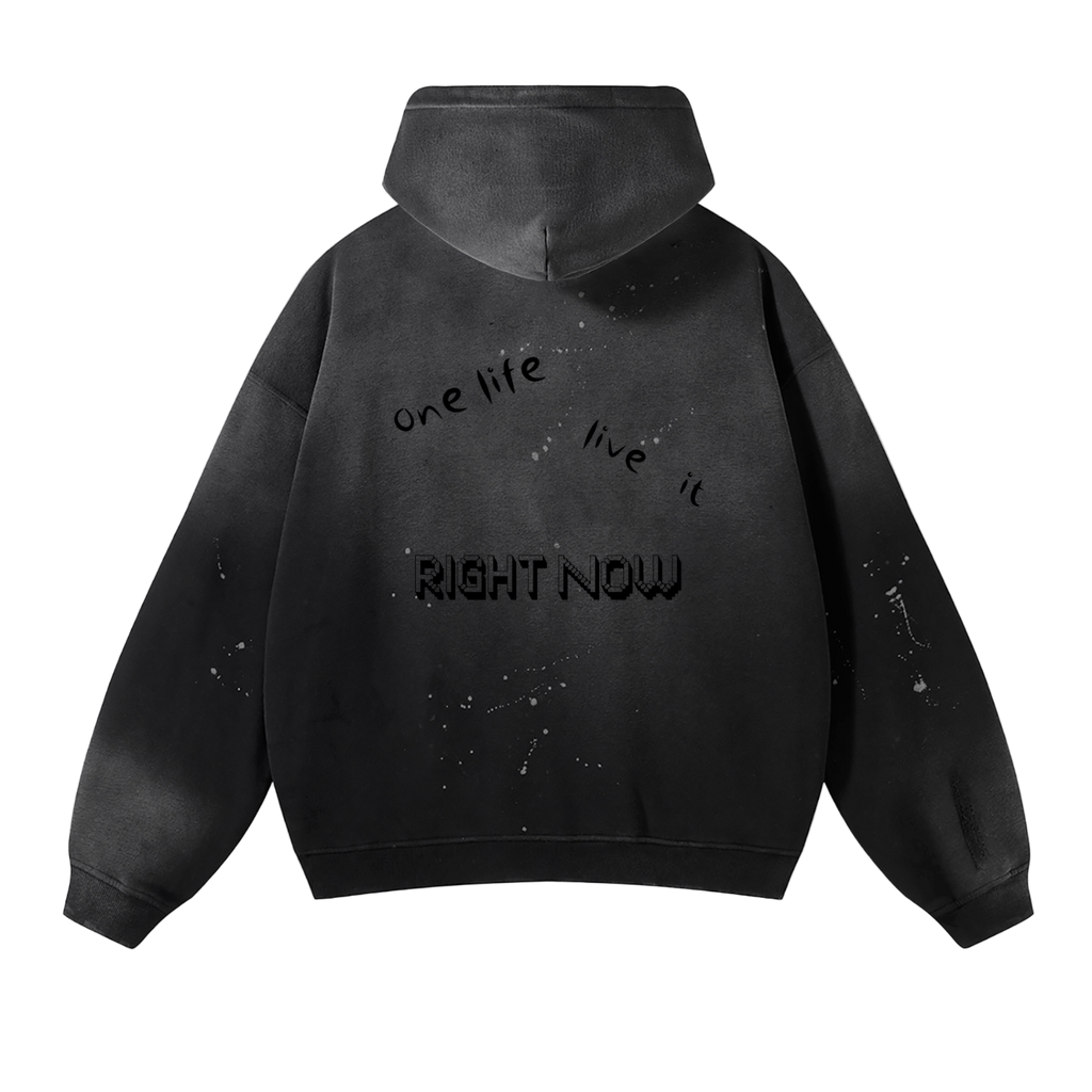 Vintage Washed Frayed Fleece Hoodie