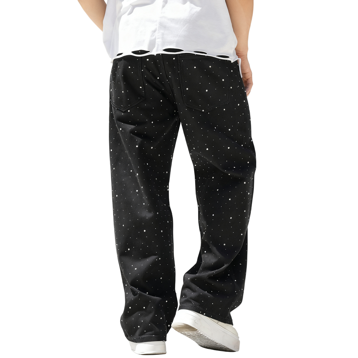Rhinestone Star Loose Straight Jeans