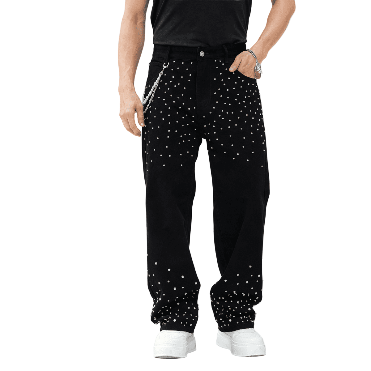 Rhinestone-Embellished Relaxed Straight-Leg Jeans