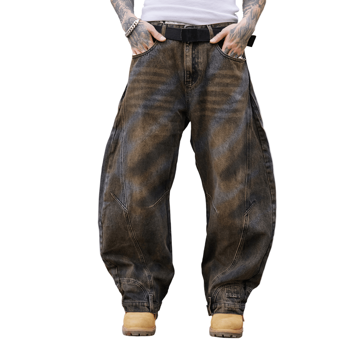 Loose-Fit Washed Curved Denim Jeans