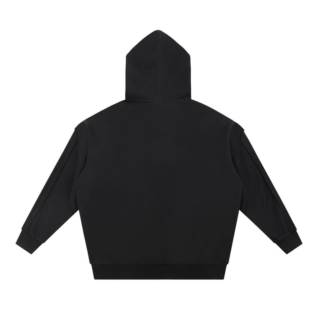 Contrast Tape Raw Edge Double Layered Zip Hoodie