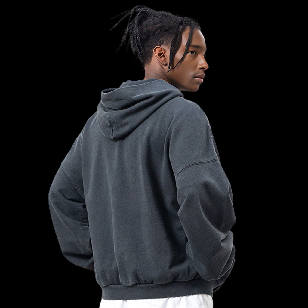 Reverse Pocket Design Distressed Hoodie
