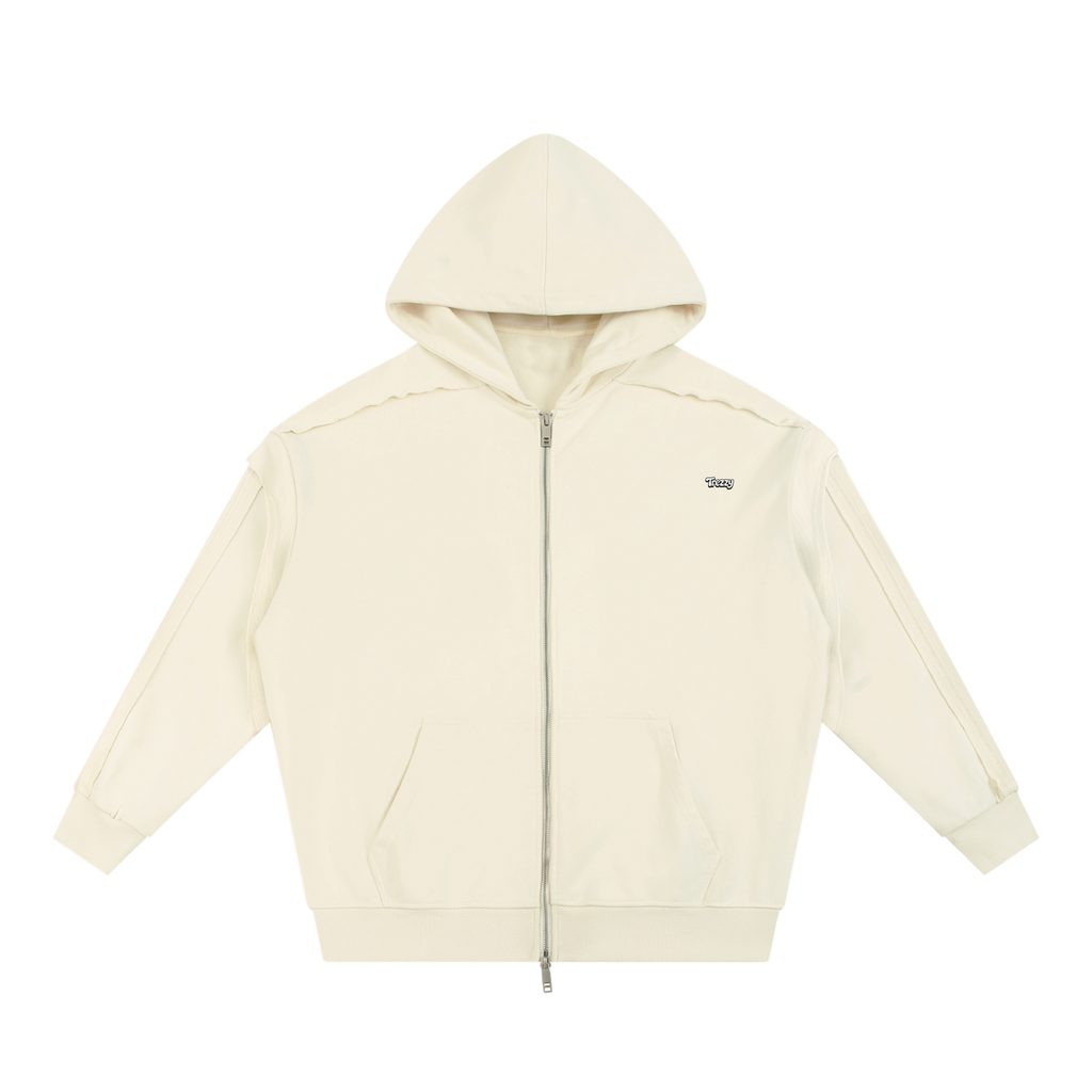 Contrast Tape Raw Edge Double Layered Zip Hoodie