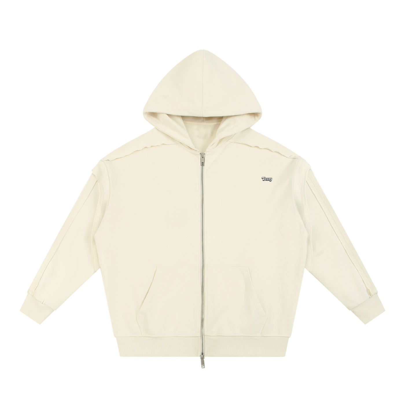 Contrast Tape Raw Edge Double Layered Zip Hoodie
