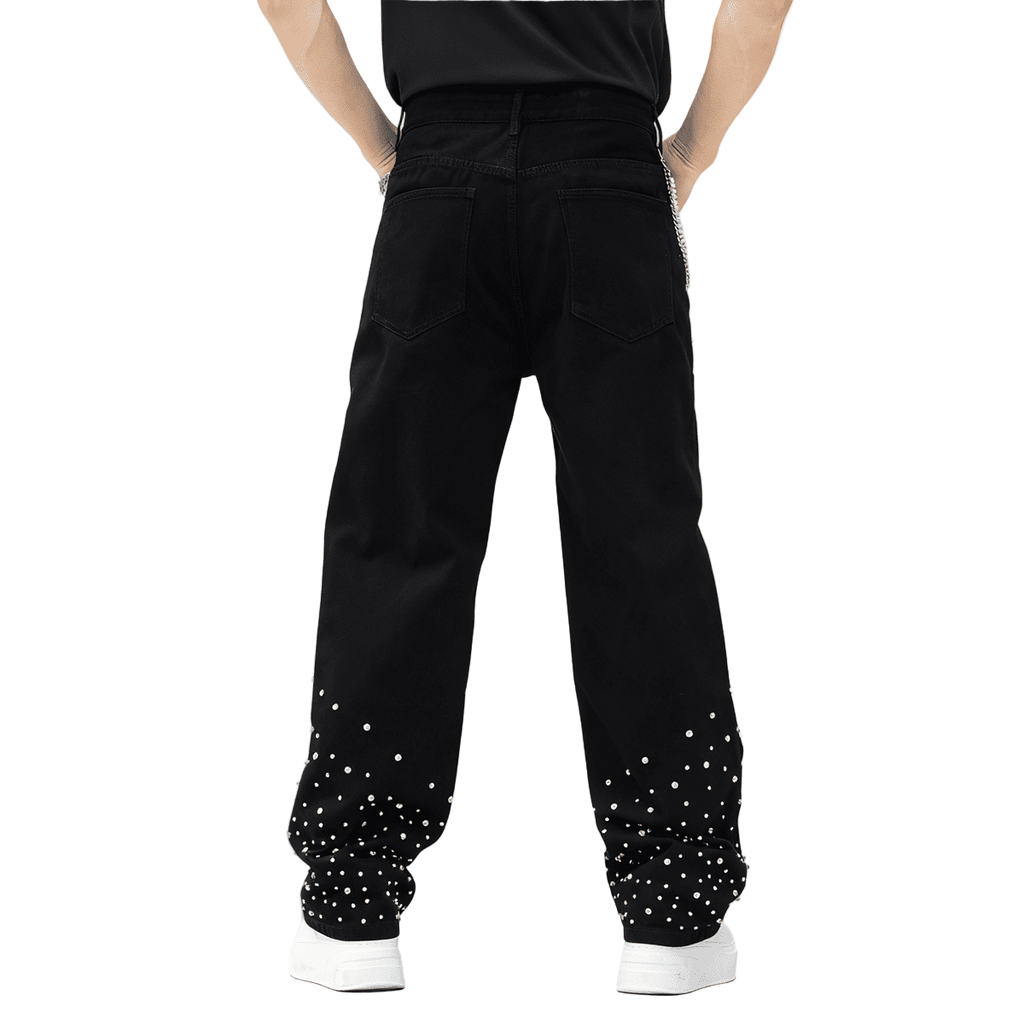 Rhinestone-Embellished Relaxed Straight-Leg Jeans