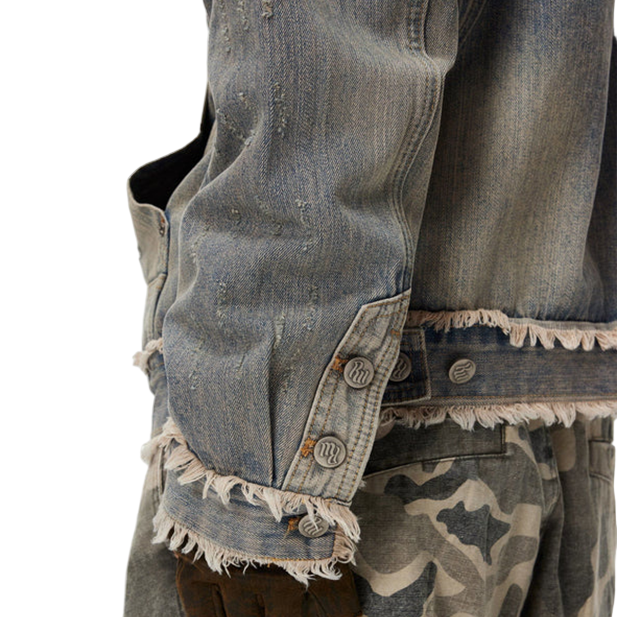 Washed Distressed Fuzzy Denim Hoodie