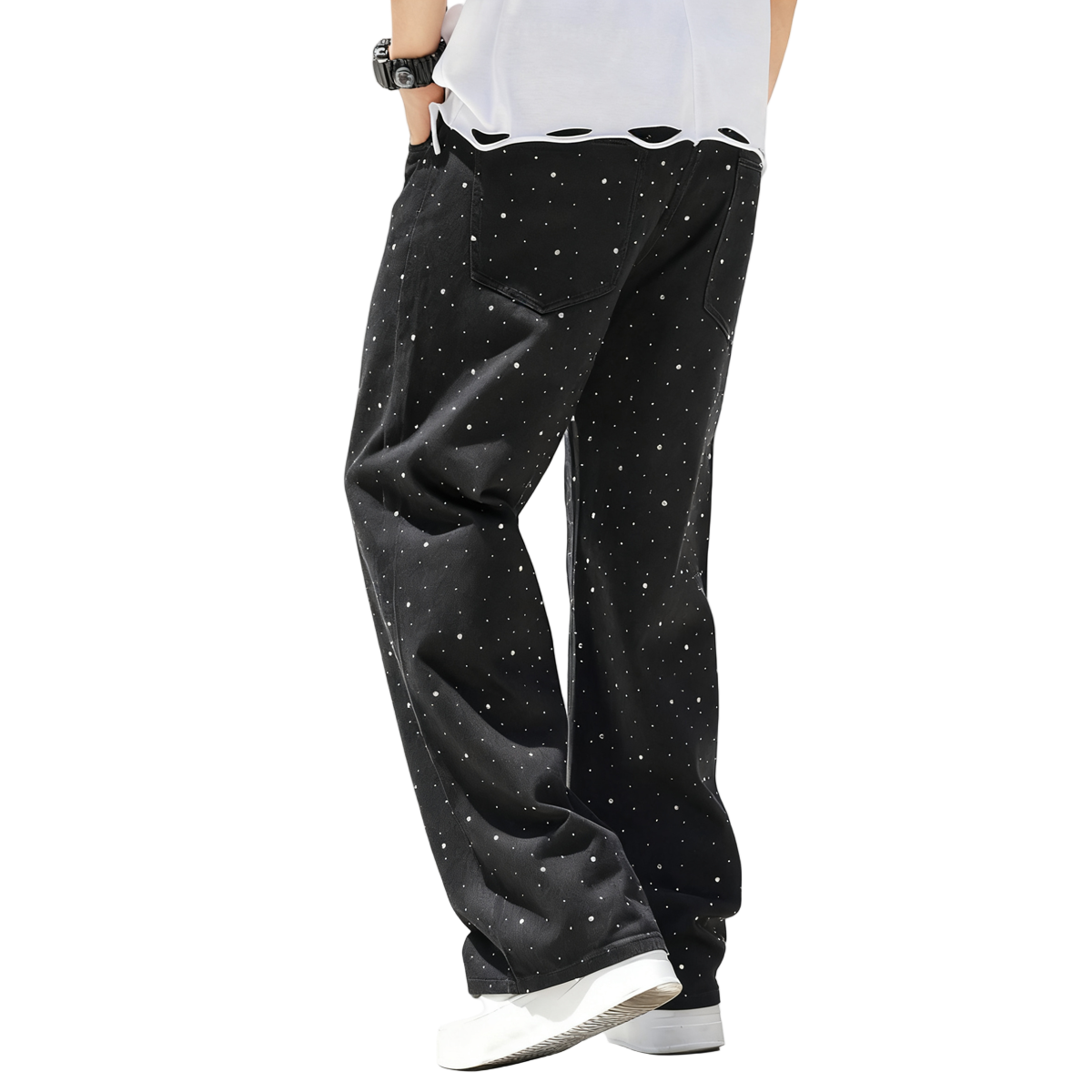 Rhinestone Star Loose Straight Jeans