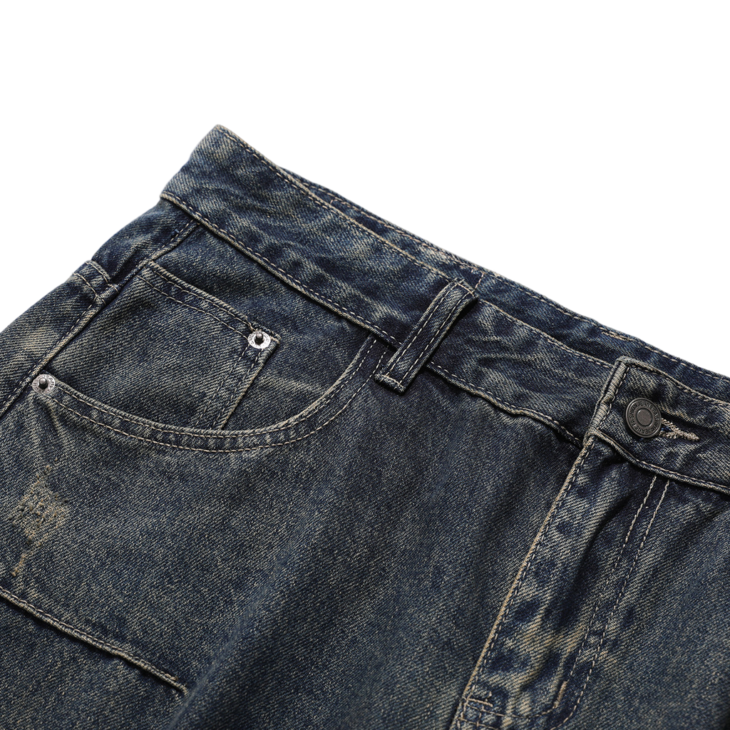 Heavyweight Multi-Pocket Washed Vintage Loose Jeans