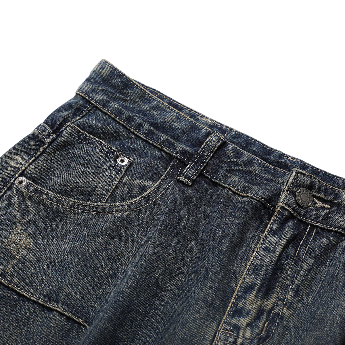 Heavyweight Multi-Pocket Washed Vintage Loose Jeans