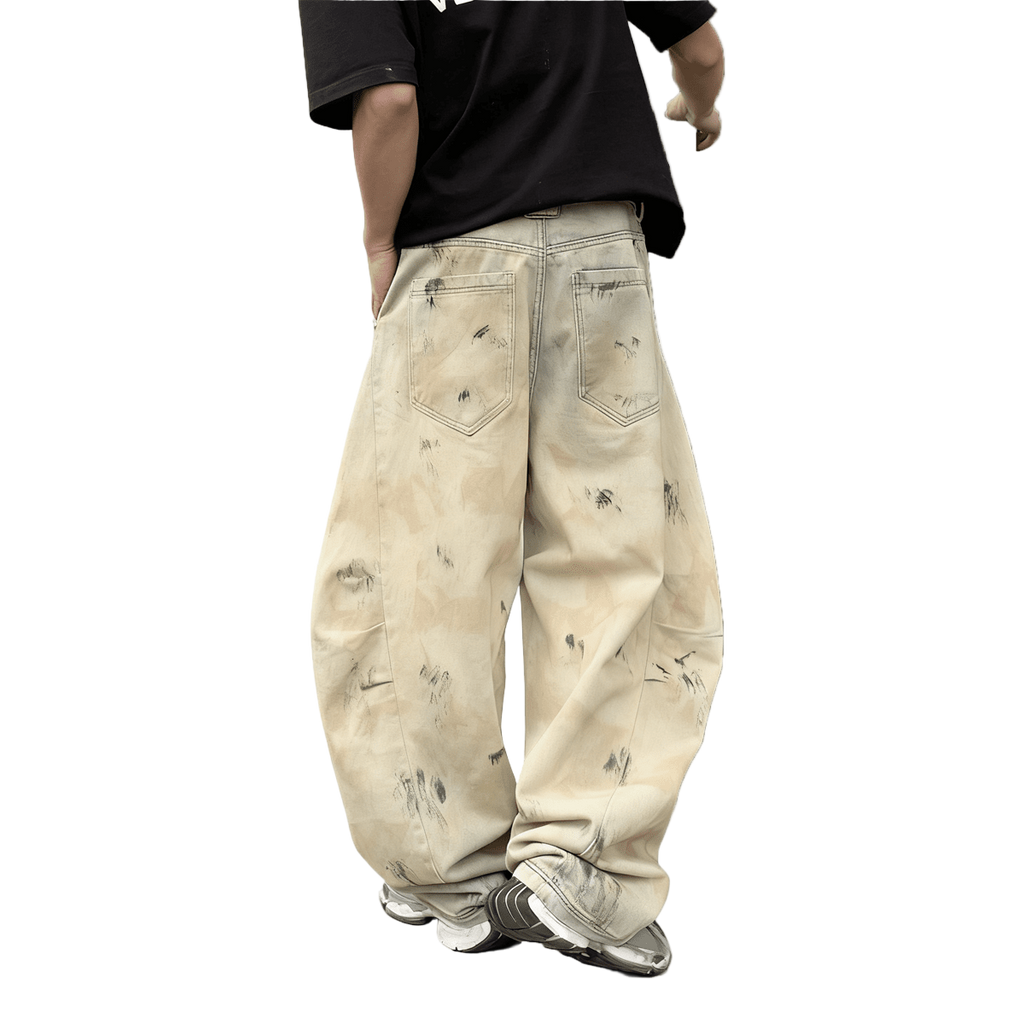 Elaborately Designed Wide-leg Curved Blade Jeans